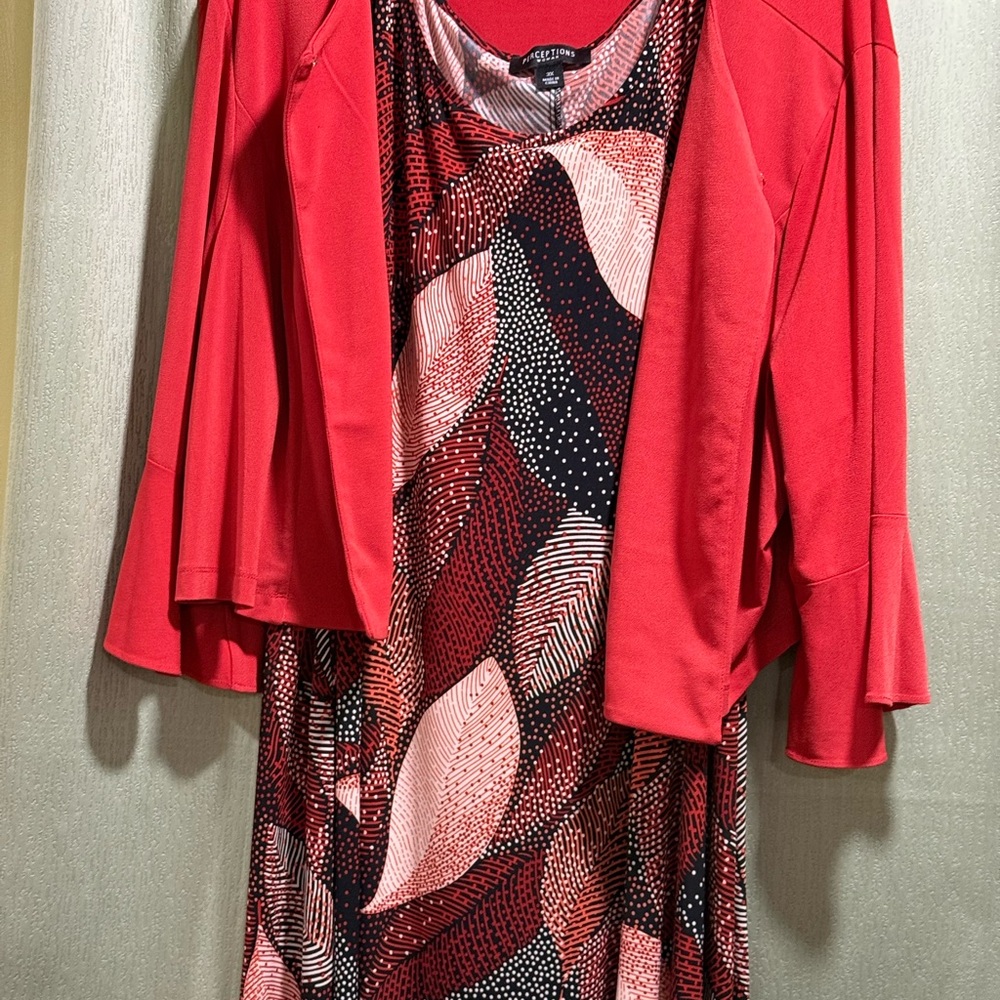 Red Patterned Dress with Jacket - Picture 2 of 16
